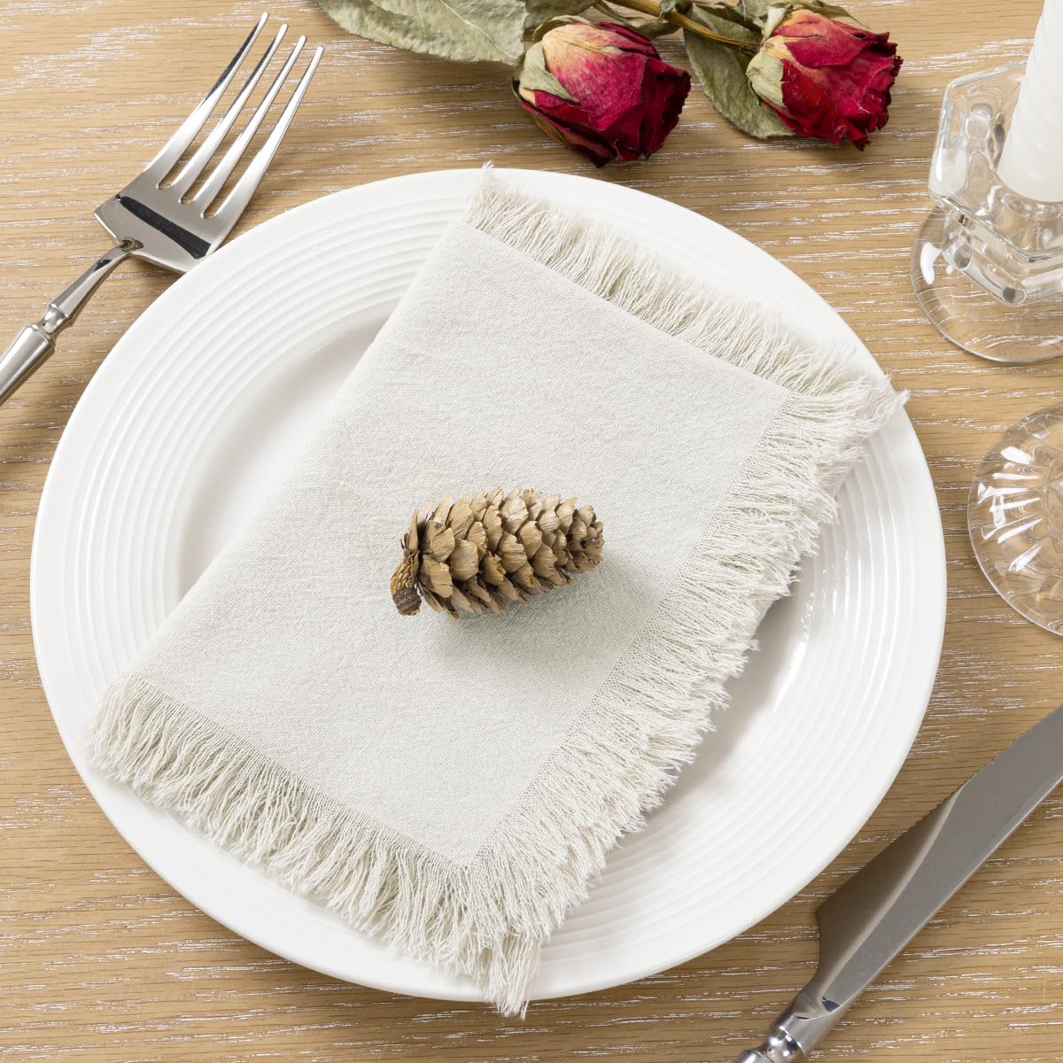 12 Pezzi Tovaglioli Stoffa, 42 x 42 cm Tovaglioli Cotone per Matrimoni, Compleanni e Decorazioni da Tavolo (Grigio Chiaro