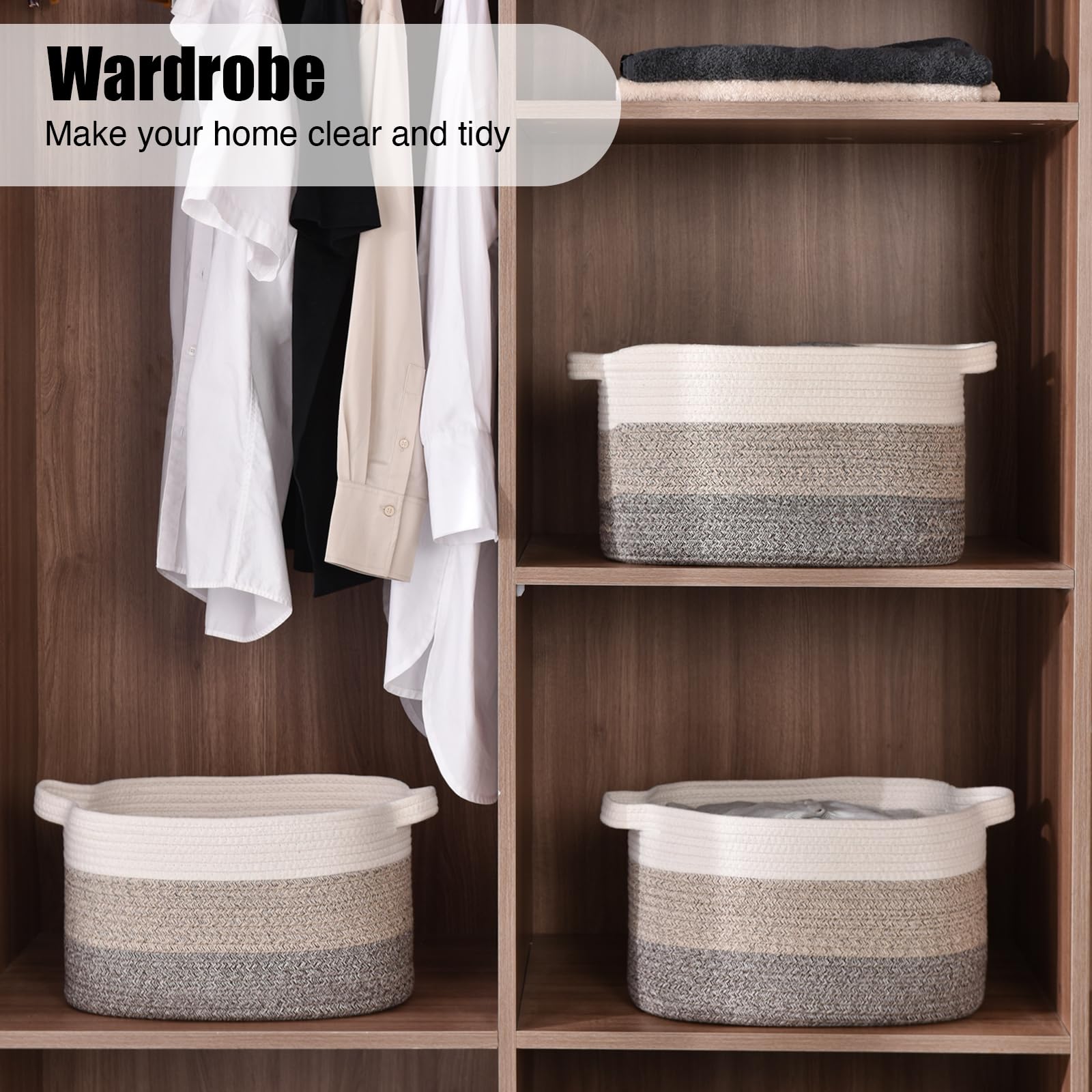 Yearonan Cestino Portaoggetti Cestino Portaoggetti da 2 Pezzi Con Coperchio in Corda di Cotone Giocattoli Lavabili Intrecciati Manico Per Etichette in Pelle Bianco 30X17 cm/25X13.5 cm