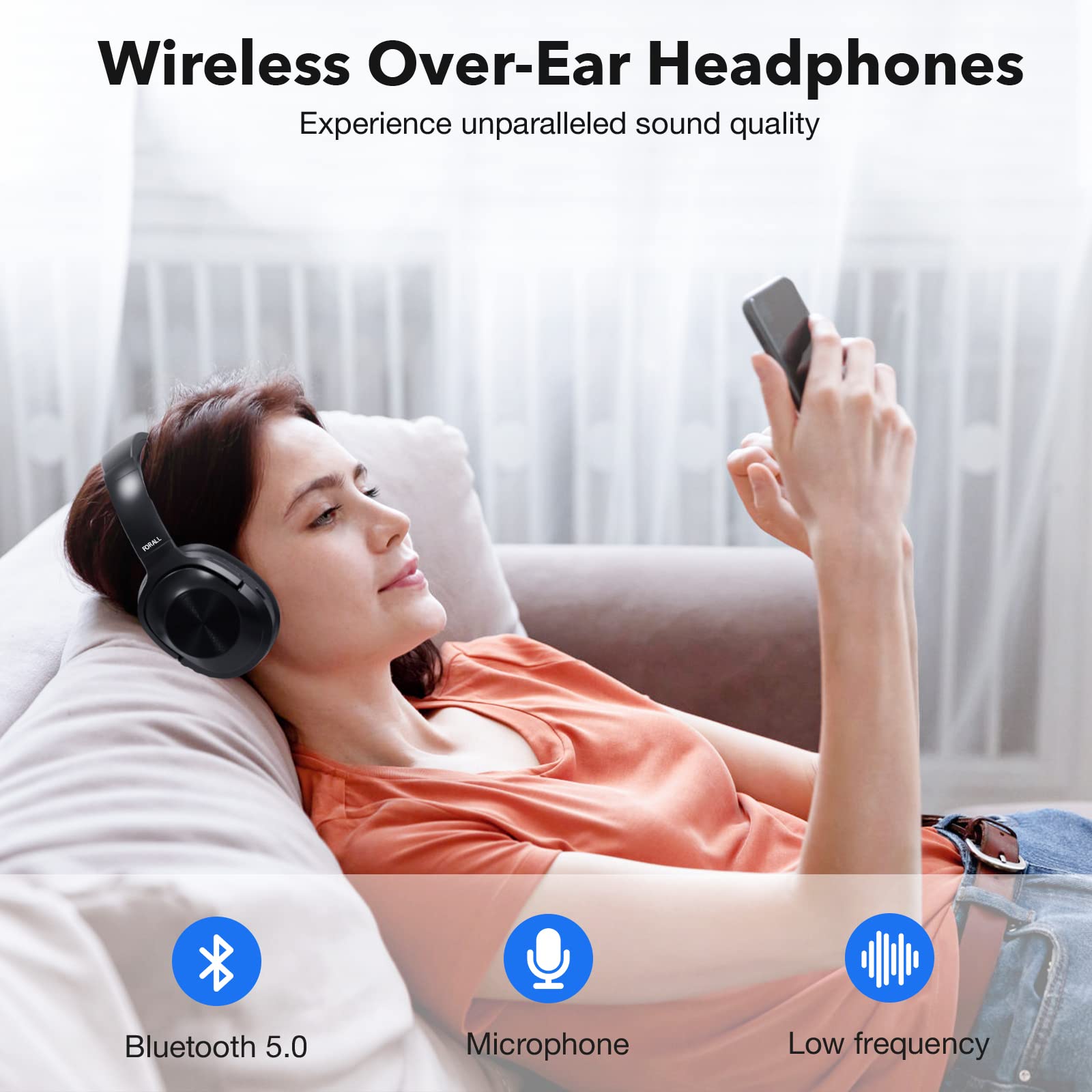 FORALL U20 Cuffie Cancellazione Rumore, Cuffie Bluetooth Over Ear, Hi-Res Audio, 40H Playtime Noise Cancelling Headphones, ANC Wireless Cuffie per Palestra Musica TV - Nero