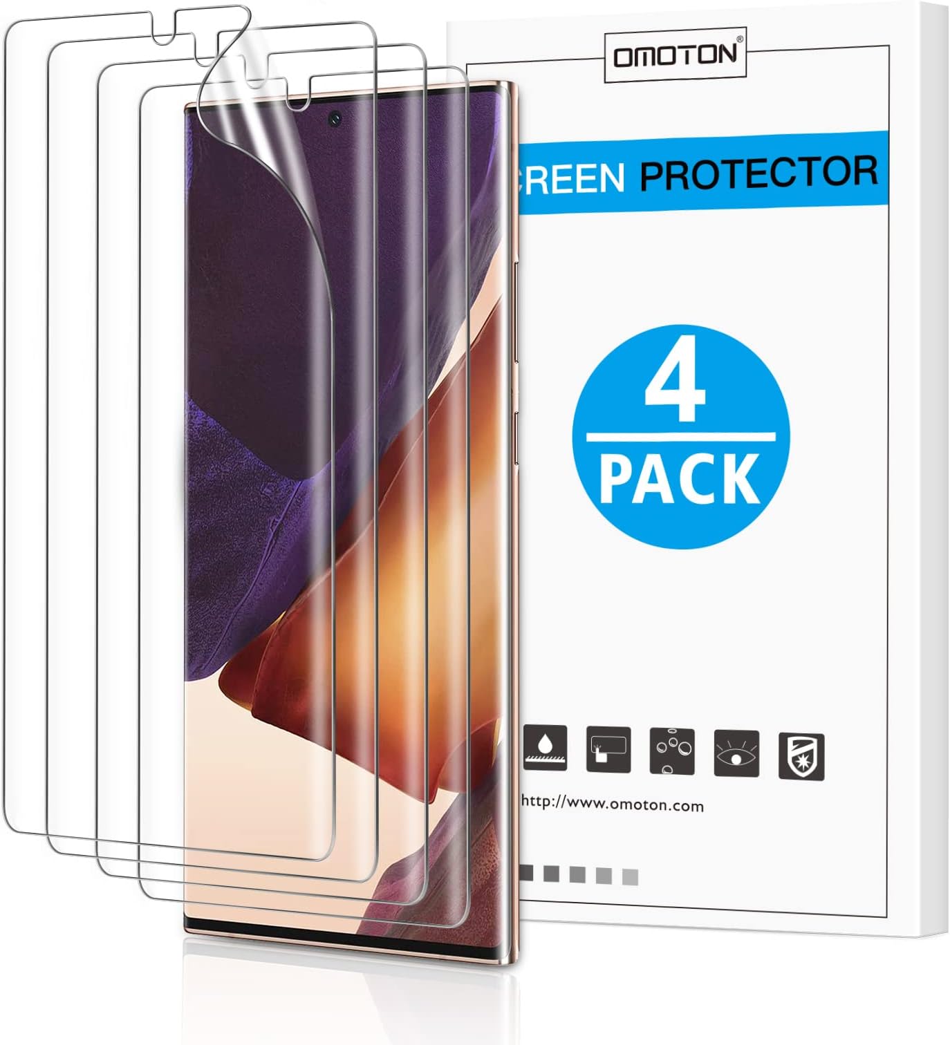 Omoton [4 pack] Samsung Galaxy Note 20 Ultra Screen Protector - TPU Film Screen Protector for Galaxy Note 20 Ultra 6.9 Inch, 2020 [High Definition] [Bubble Free] [Anti-scratch] [Anti-Fingerprint]