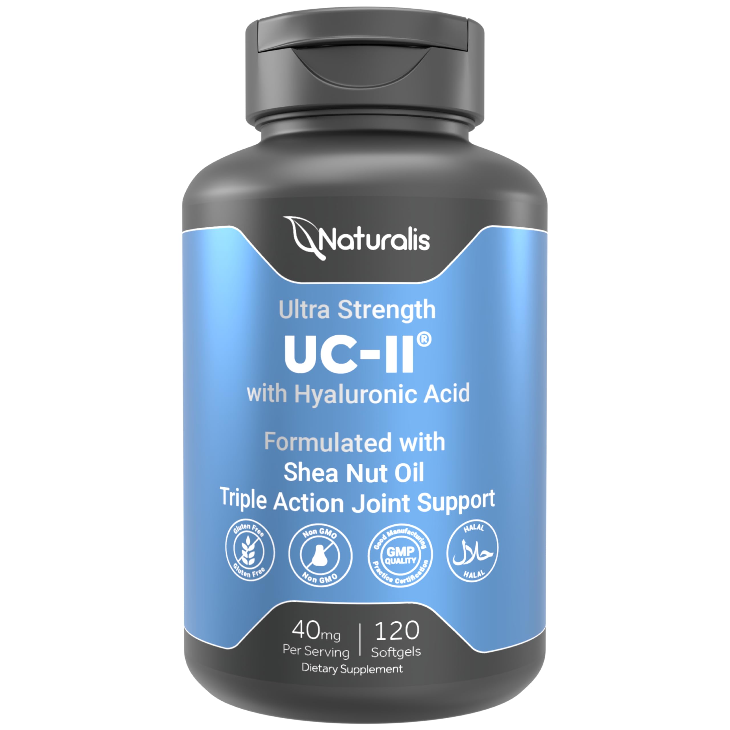 - UC-II 40 mg with Hyaluronic Acid and Shea Nut Oil | Enhanced Undenatured Type II Collagen for Better Joint Health, Mobility & Flexibility | Gluten-Free & Non-GMO | 120 Softgels