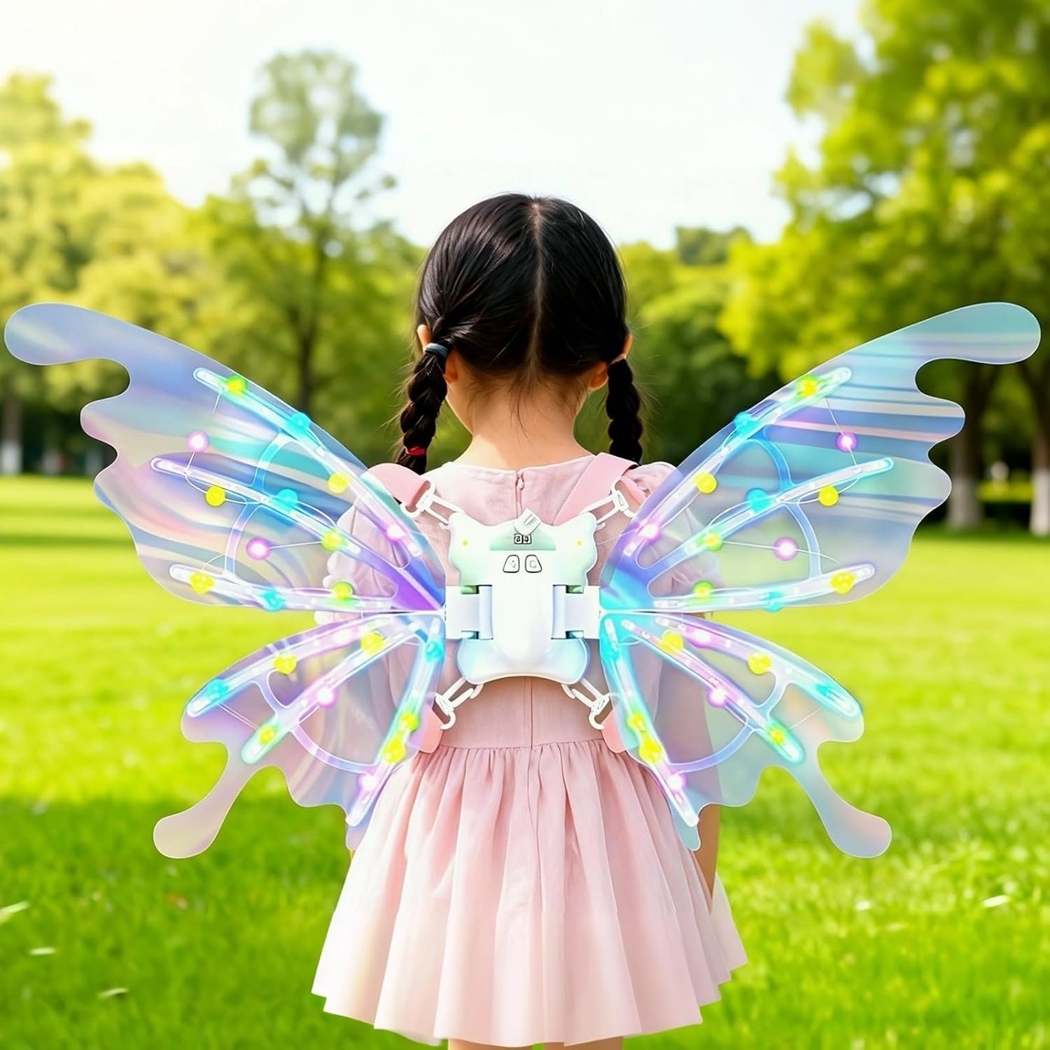Girls Light Up Butterfly Wings with Music, Electric Fairy Wings with Rainbow Film, Motion Effects, Includes Accessories