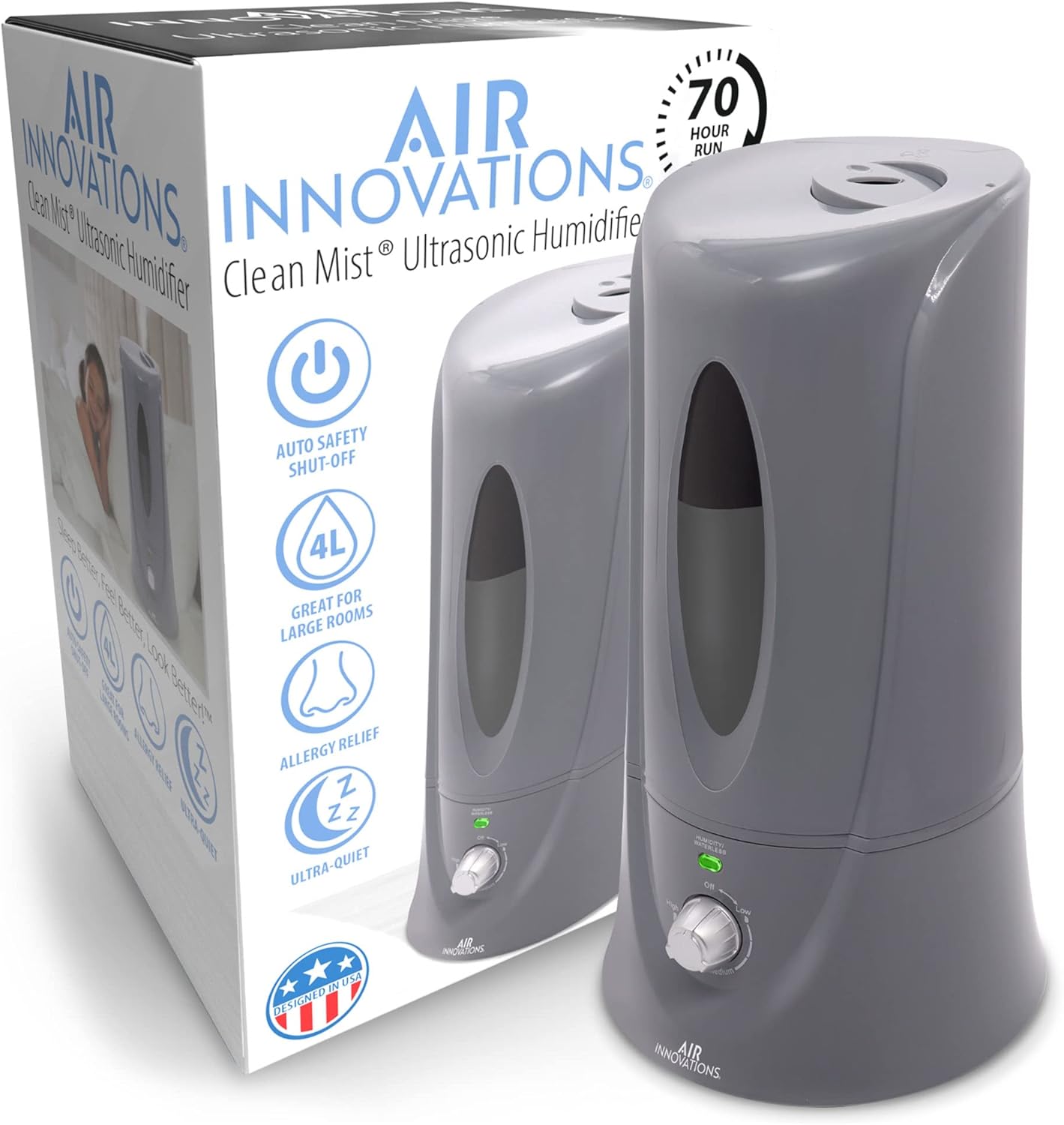 Air Innovations MH-408 Humidifier emitting a visible cool mist