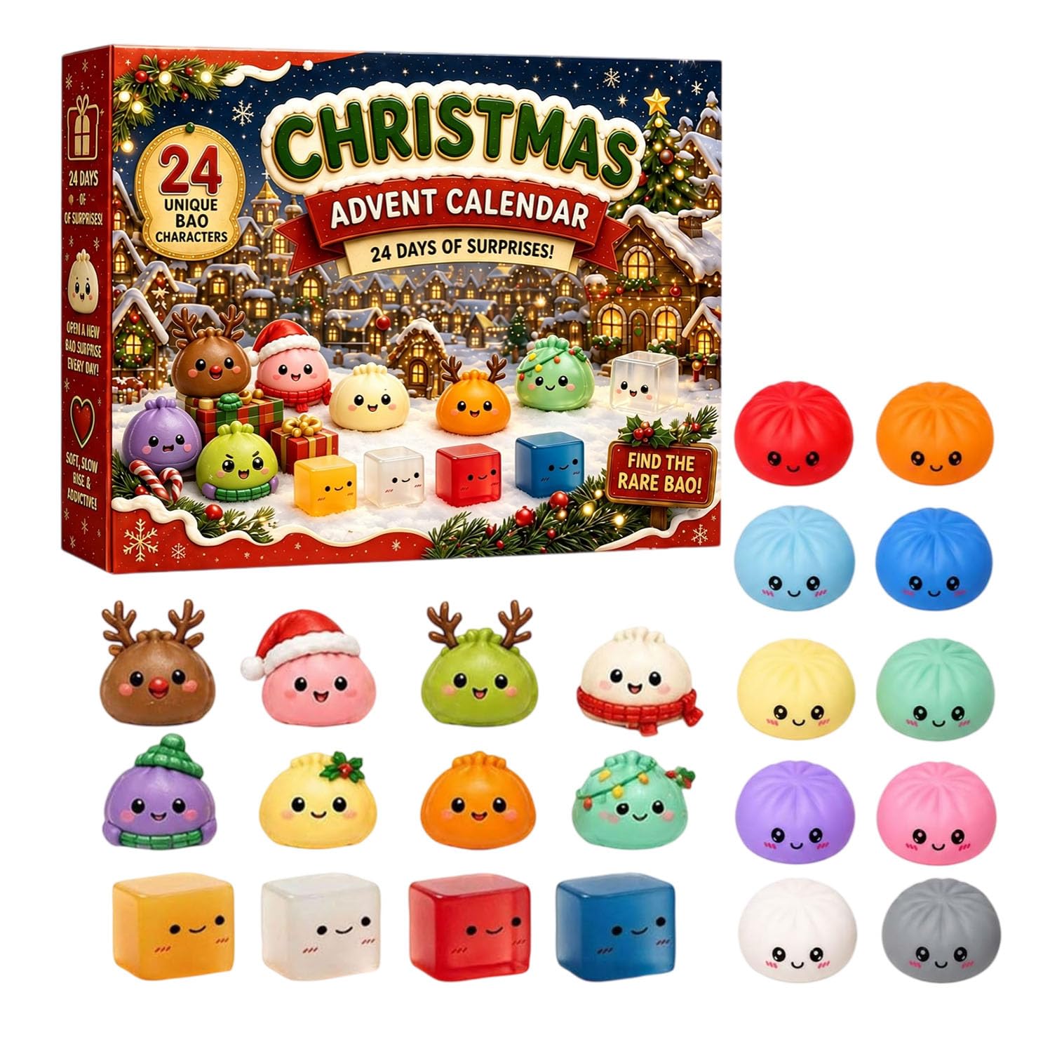 Christmas Squishies Advent Calendar 2026,24 Days Dumpling Squishies