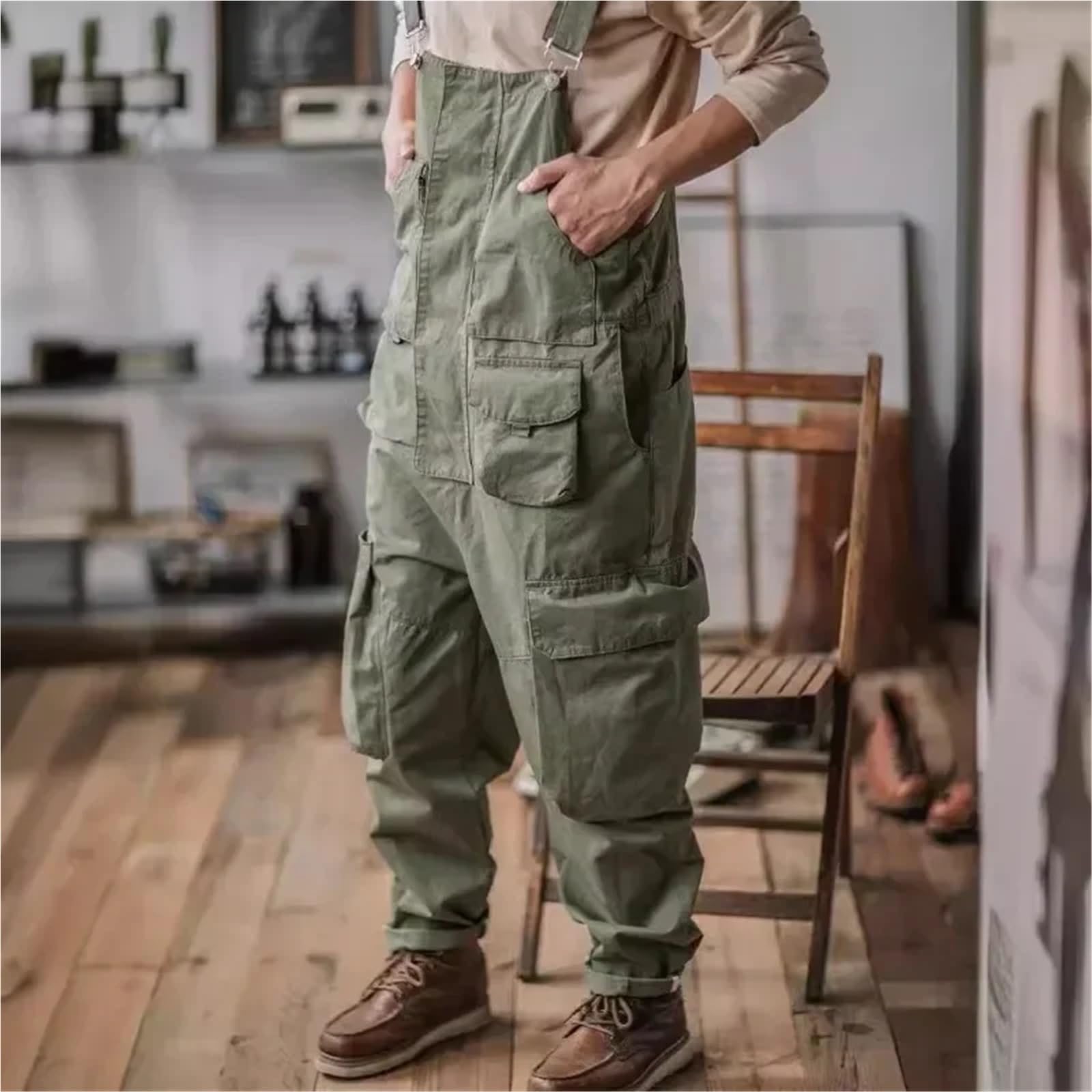 Salopette Uomo Jeans Tuta da Lavoro Multitasche con Tubo Dritto, Pantaloni Uomo Bretelle(Blue,XXXL)