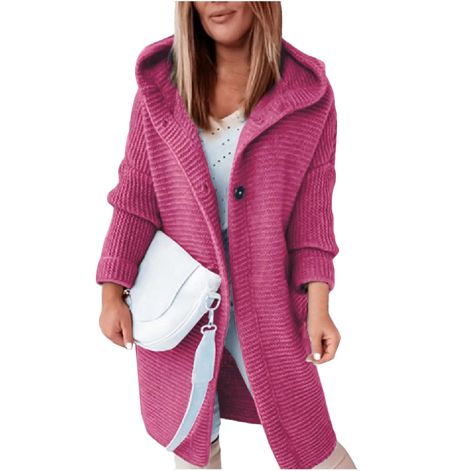 Generisch Strickjacke Damen Winter Cardigan Mittellang Jacket Winddicht