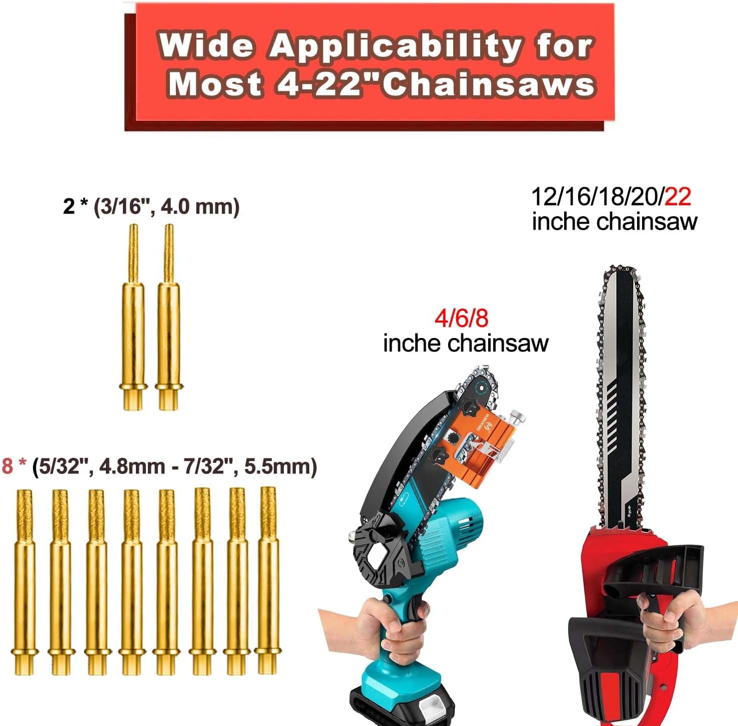 Chainsaw Sharpener with 10 High Hardness Titanium Plated Diamond Bits, Portable Universal Chain Saw Blade Sharpening Jig Kit Tool, Hand Crank Chainsaw Accessories for 4-22" Saw Chain