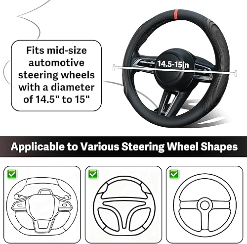 Miniatura 5 de XCBYT Funda para volante de automóvil, funda de cuero de microfibra para volante, color blanco y negro, para fanáticos de los deportes de 14.5 a 15