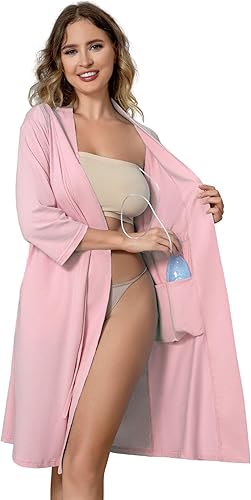 Miniatura 2 de Bata de mastectomía poscirugía para mujer con 4 bolsillos internos de drenaje con mangas 34, vestidos de noche de pijama, camisas de vestir