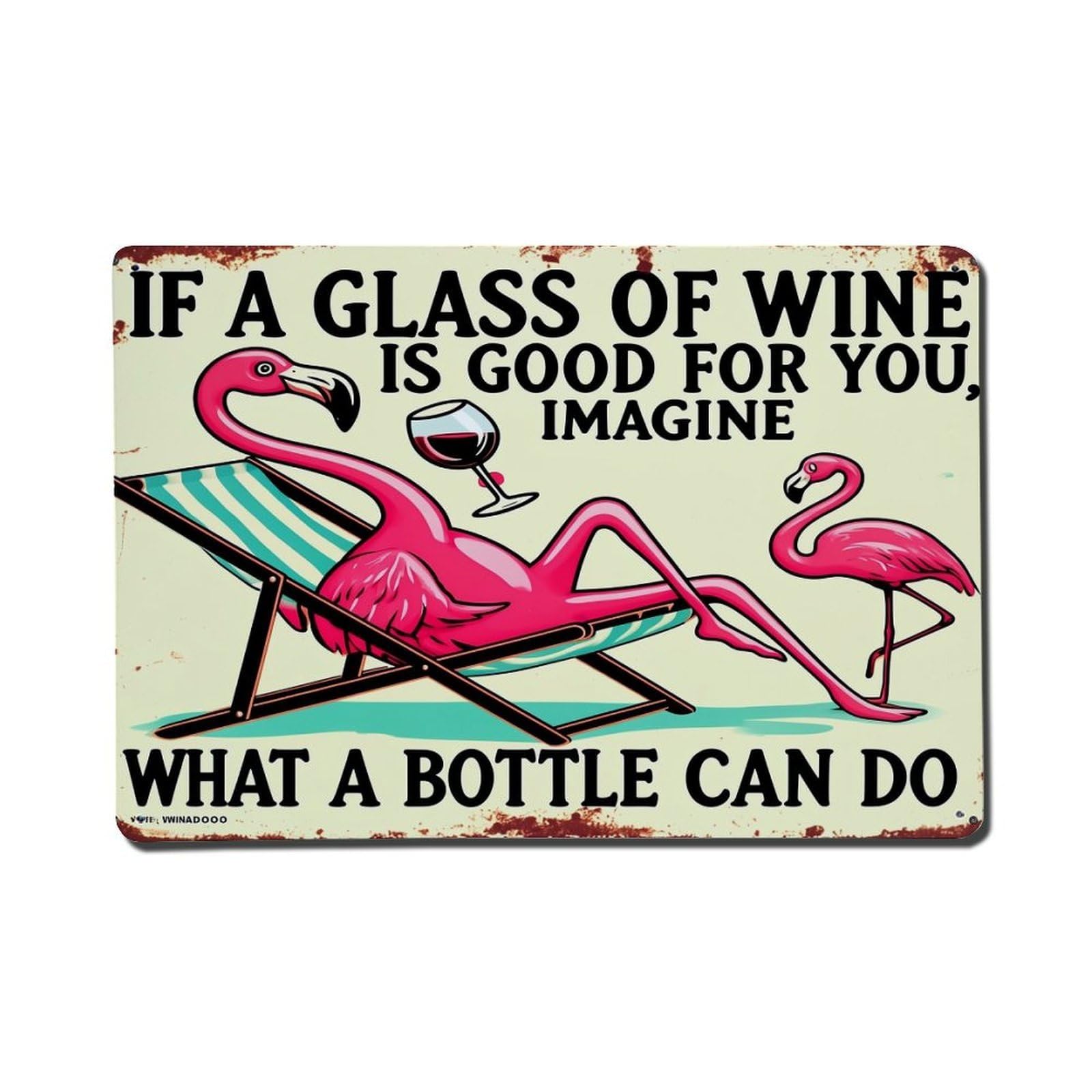 Jdfenggu Vintage Flamingo Relaxing With Wine Glass Retro Metal Tin Sign, Metal Poster For Bar, Home, Man Cave, Kitchen, Laundry Room Art Decor 8X12 Inch