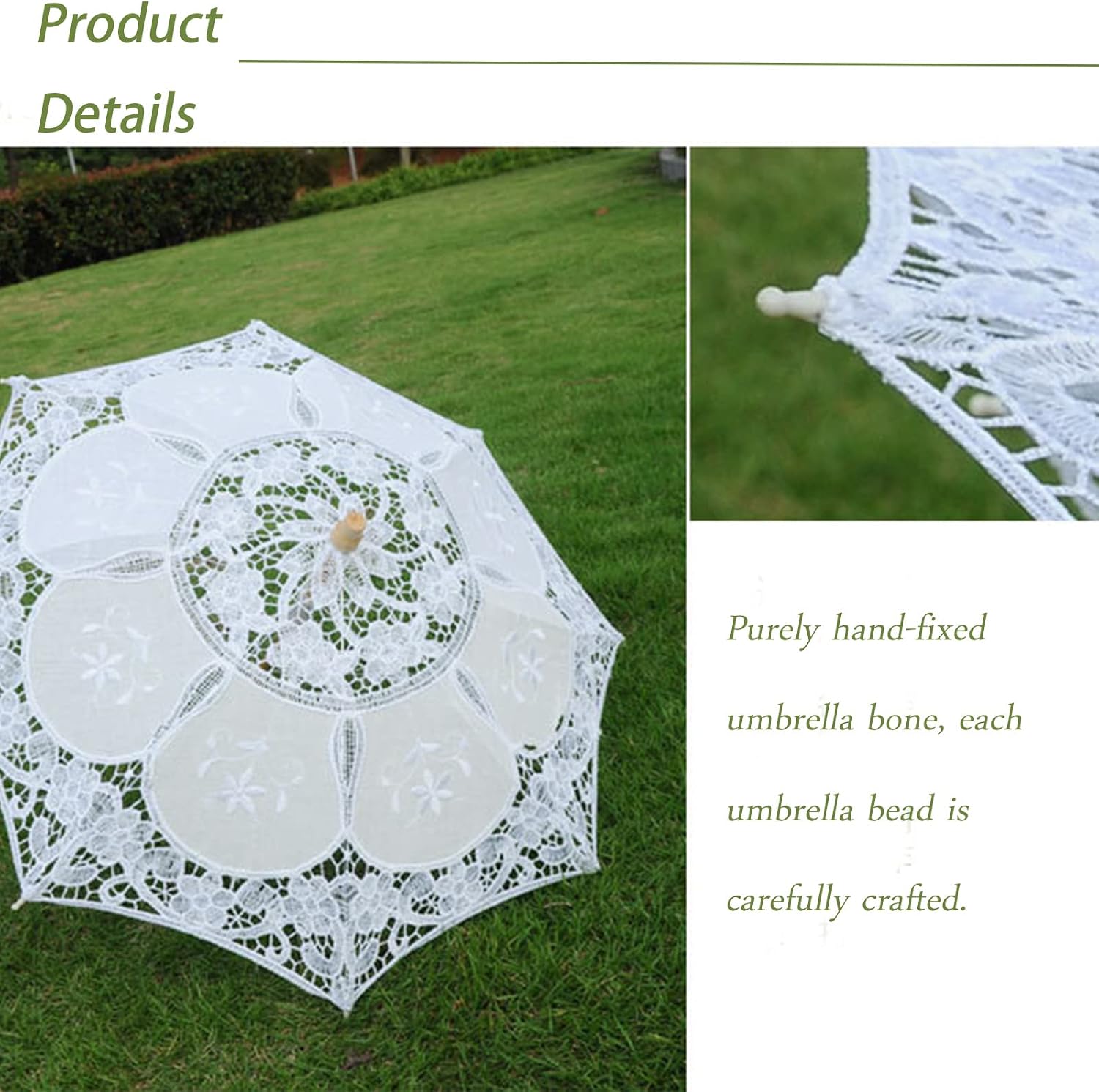 Lace Umbrella Parasol Black, Handmade Lace Sun Folding Parasol Umbrella Wedding Bridal for Lady Women Party Decor Dancing Photography Prop.(White S)