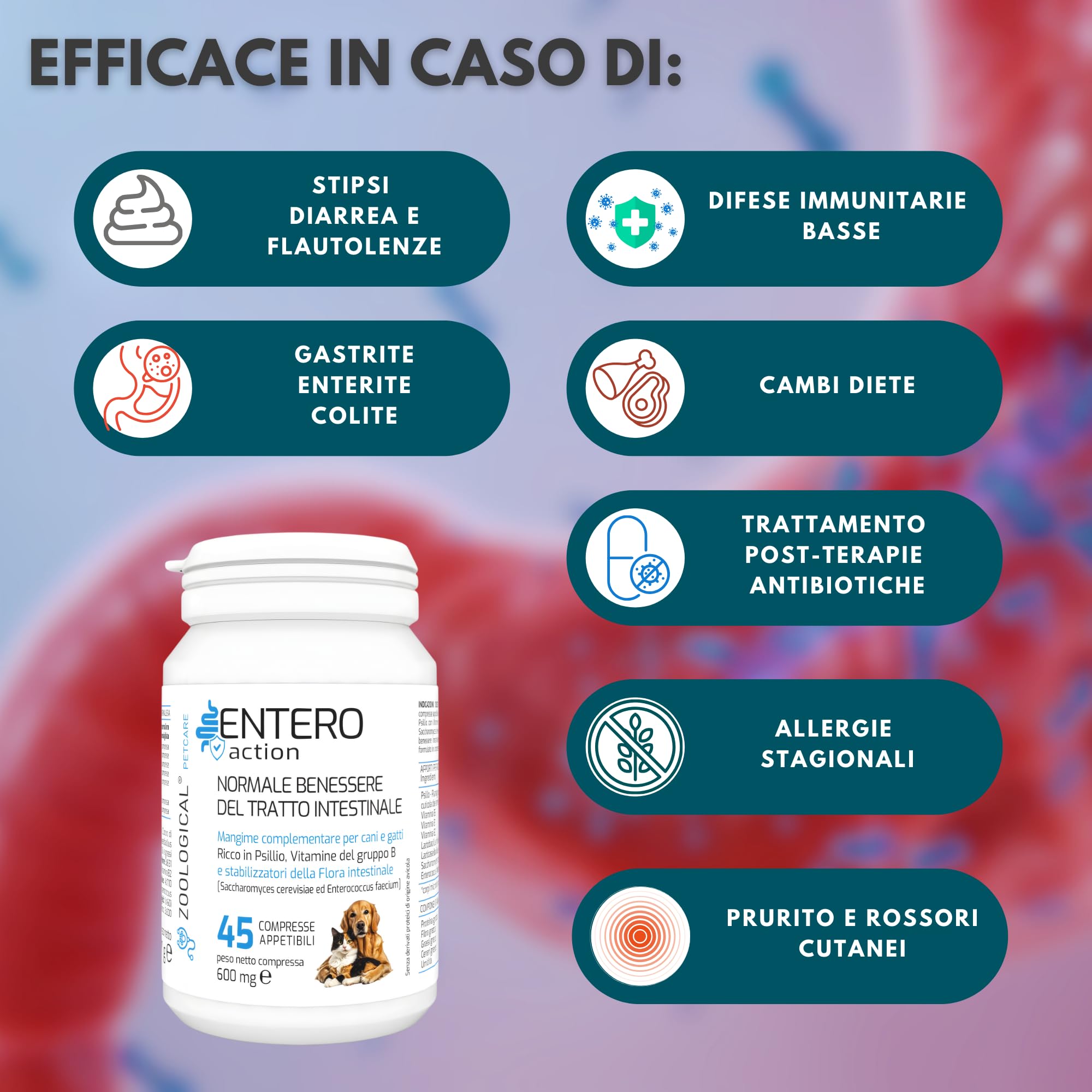 Zoological Probiotici per Cani e Gatti, 45 Compresse Appetibili, Fermenti Lattici per la Flora Intestinale con Prebiotici e Vitamina B, Rafforza il Sistema Immunitario, Normalizza le Feci