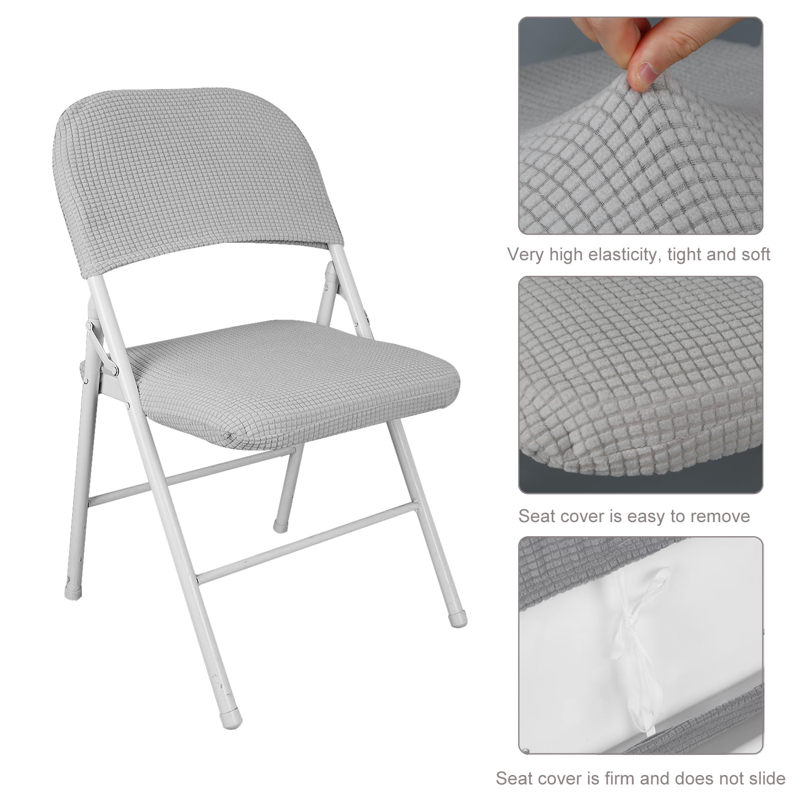 Stuhlhussen,Stretch Stuhlbezug,Klappstuhlbezug,Samt Klappstuhl SlipcoversAbnehmbar Waschbar Spannbezug für Esszimmerstühle Hochzeit Büro Bankette Partys Deko,Universal (8, Hellgrau)