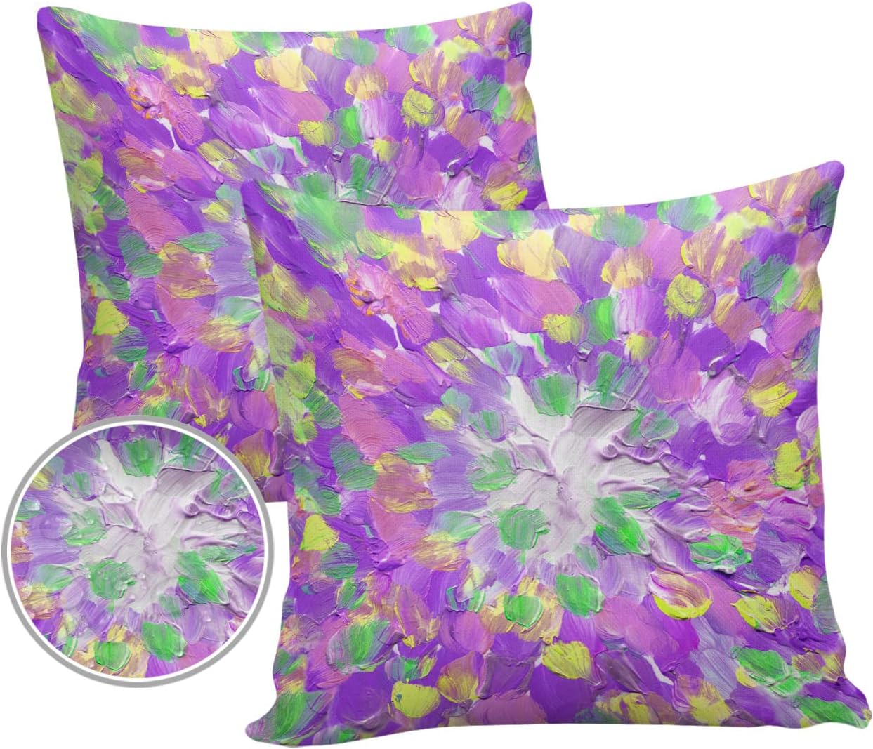 Outdoor Throw Pillow Cover Watercolor Oil Painting Abstract Waterproof Cushion Covers 2 Pack Purple Green Yellow White Art Pillow Cases Home Decoration for Patio Garden Couch Sofa