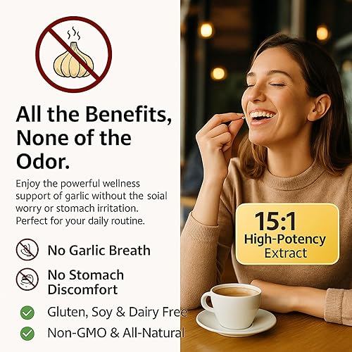 Miniatura 4 de Elare Extracto de ajo añejo 300 unidades, 7500 mg, suplemento de ajo orgánico inodoro para apoyo cardíaco e inmunológico, vegetariano, sin OMG,