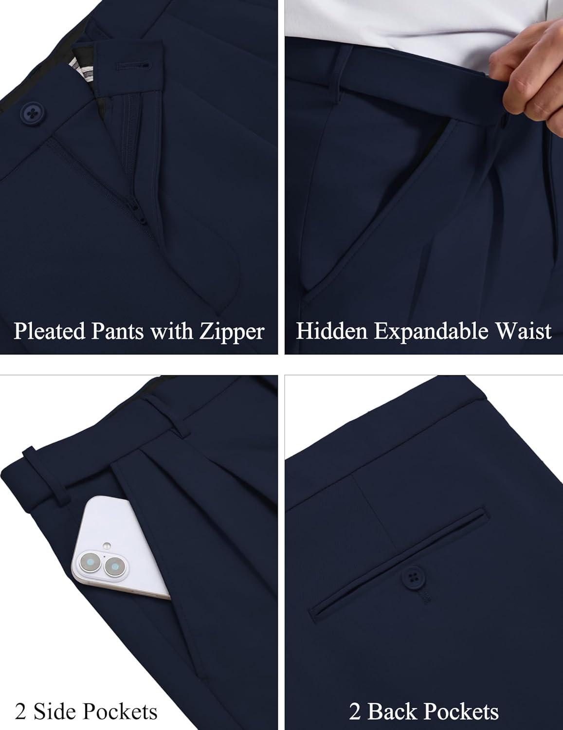COOFANDY Men's Classic Fit Dress Pants Expandable Waist Suit Pant Pleated Front Slacks - Image 6