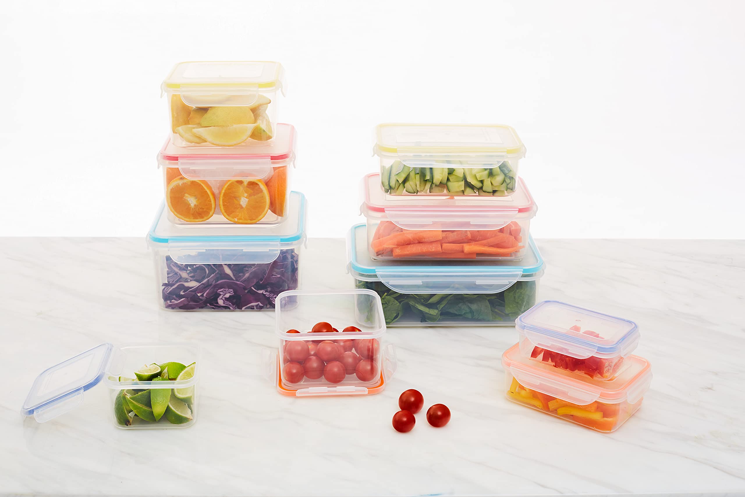 Contenedores de almacenamiento de alimentos de plástico con tapas, loncheras, reutilizables, juego de 10