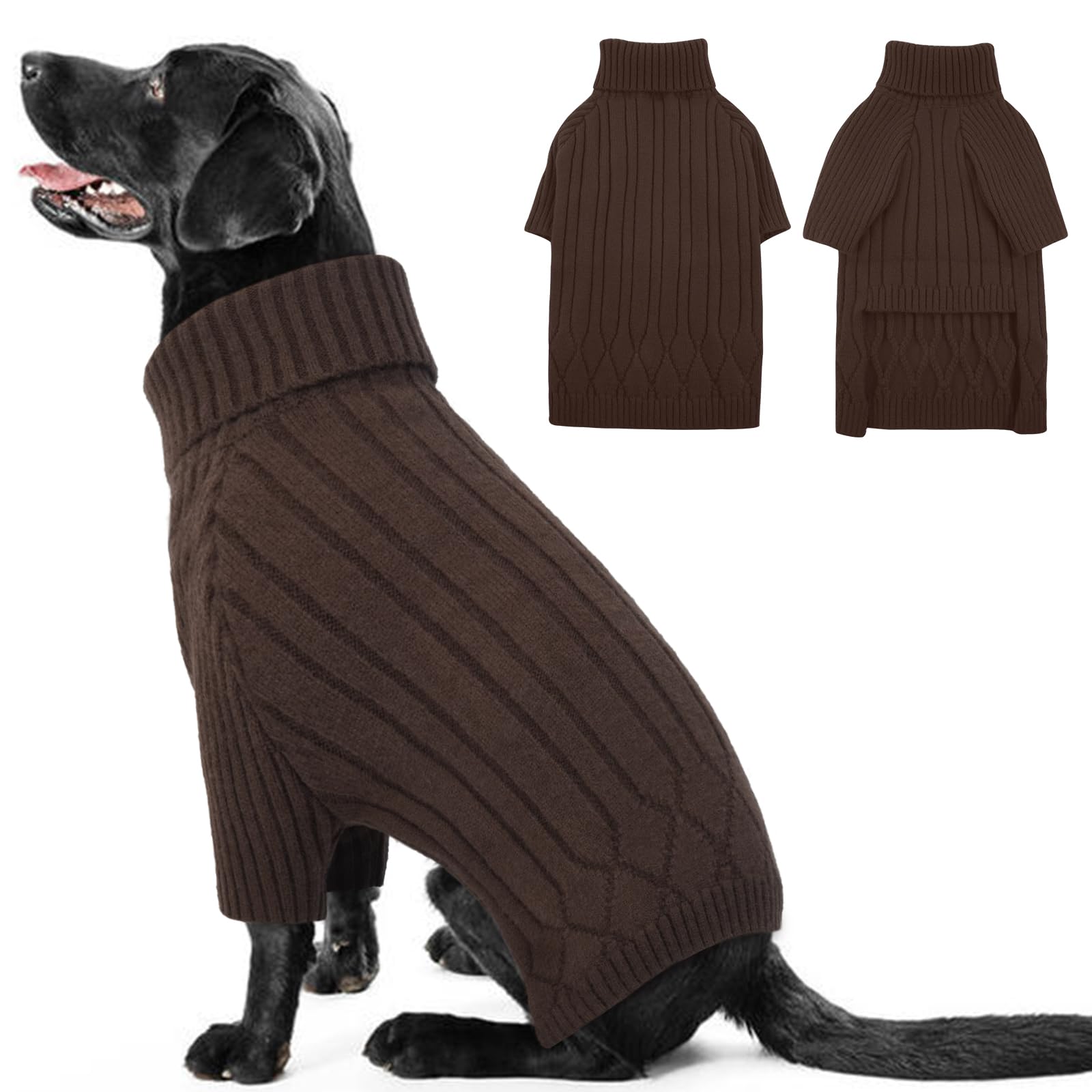 OUOBOB Warm Winter XL Dog Jumpers, Dog Girls & Boys Knitwear, Doggie Christmas Sweater - Labrador Brown XL