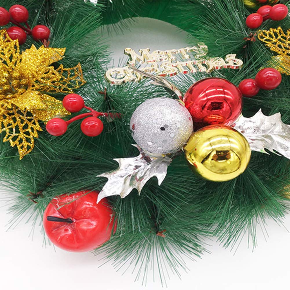 Corona de Navidad, Agujas de Pino de árbol de Navidad en la Puerta Delantera, ratán Decorativo, joyería Decorativa de Centro Comercial al Aire Libre Artificial de 16 Pulgadas