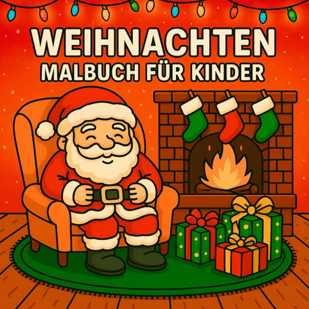 Weihnachten Malbuch für Kinder: Ausmalbuch mit 40 niedlichen und einfachen Motiven für Mädchen und Jungen im Alter von 4–8 Jahren mit Weihnachtsmann, Schneemännern, Weihnachtstieren und mehr