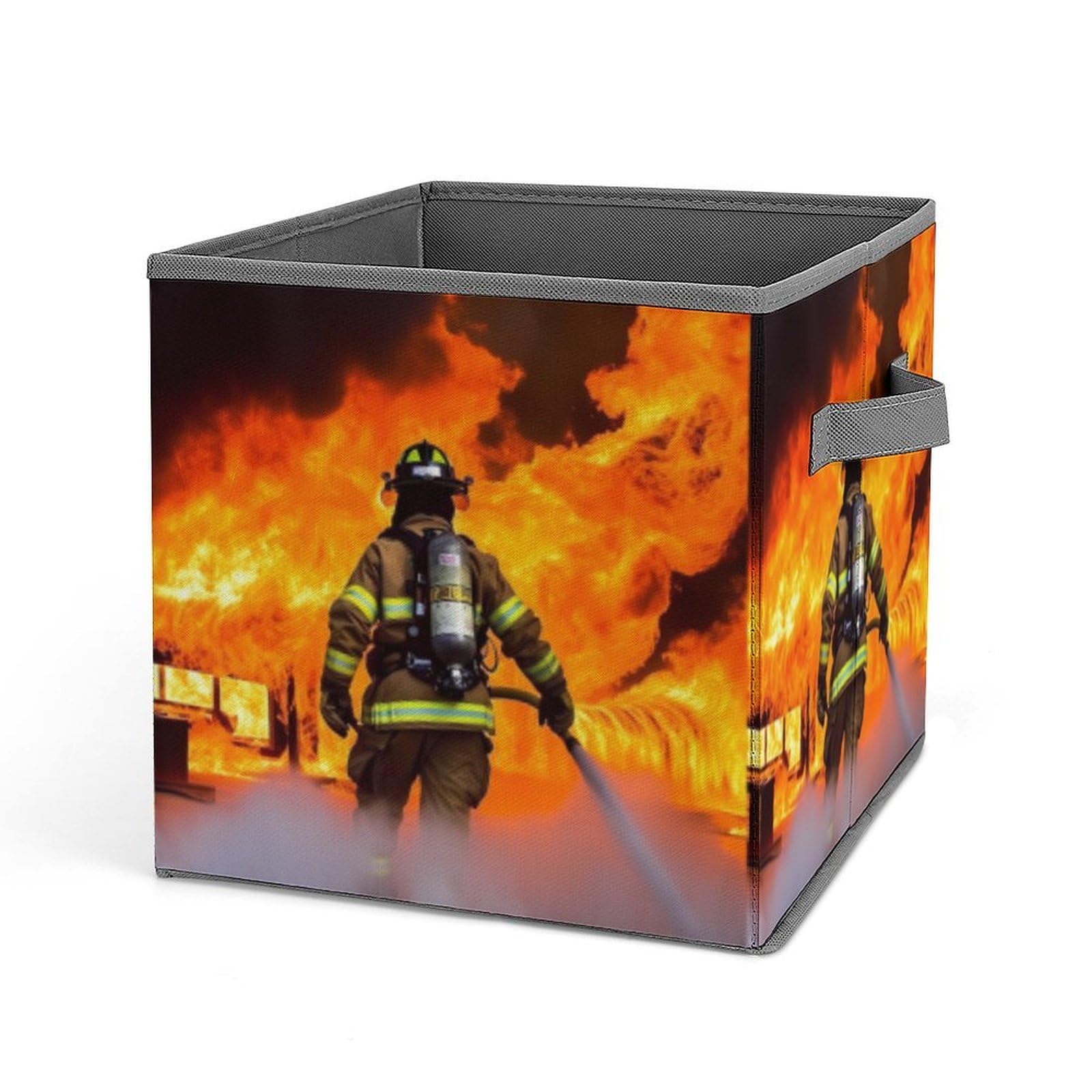 DWVTSLH Firefighter Fireman Flame Cube Storage Bins with Handle, Foldable Storage Cubes, 11 Inch Large Storage Baskets, Washable Fabric Closet Organizer for Shelves, Decorative Clothes Storage Boxes