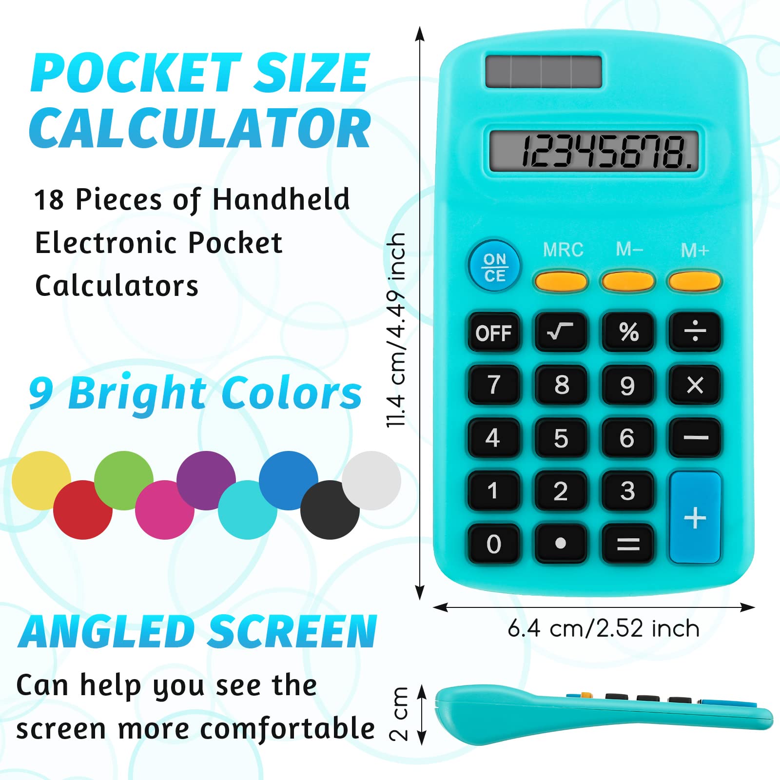 Calcolatrice portatile per studenti di dimensioni tascabili per scuola, calcolatrice solare di base, calcolatrice colorata per ufficio e casa, per scuola, studenti, desktop e contabilità, strumenti