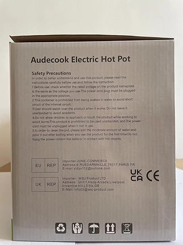 Miniatura 8 de Audecook Hot Pot - Sartén eléctrica antiadherente de 2 litros, esmalte cerámico de 8 pulgadas, cocina de viaje portátil para ramenbistecarroz