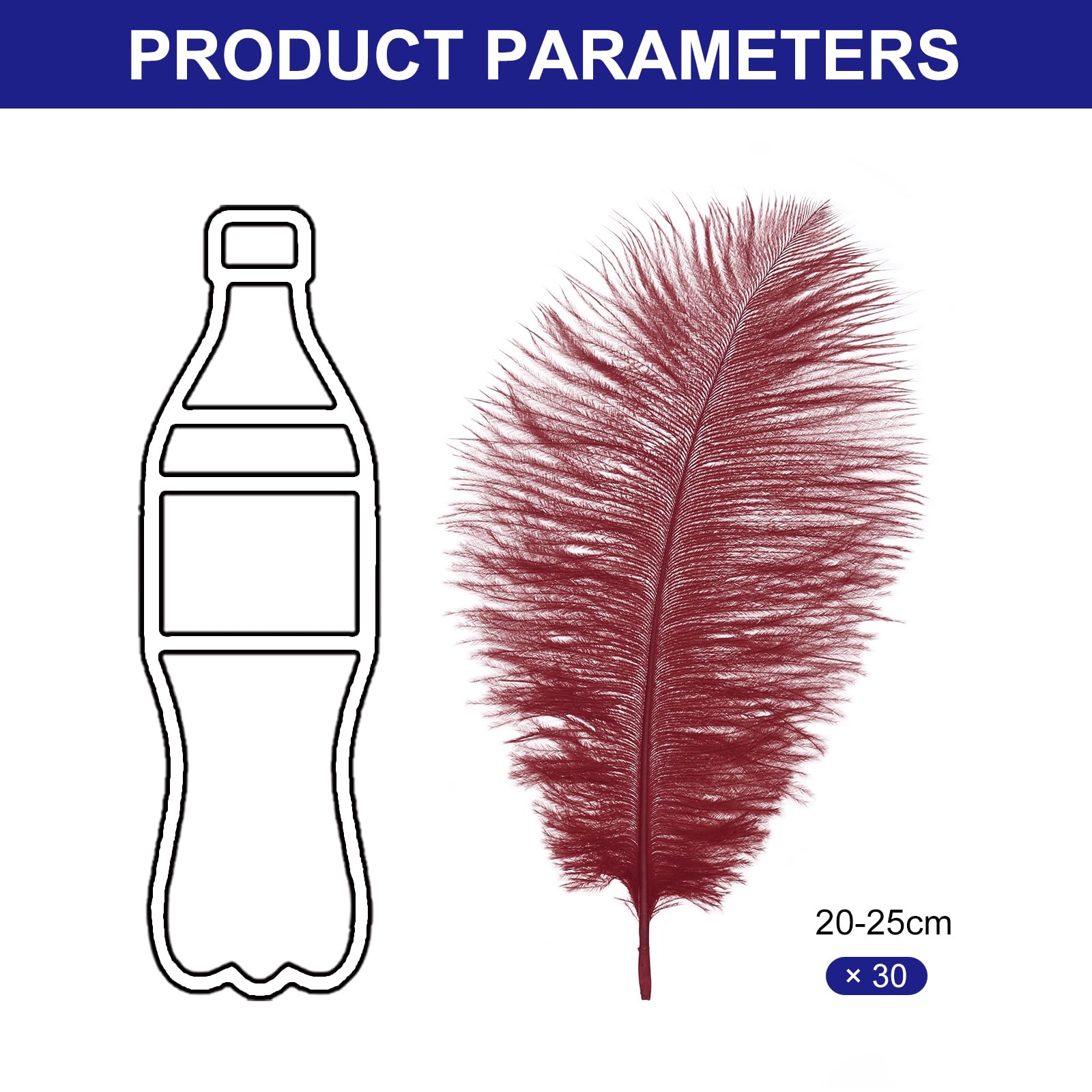 PATIKIL 30 Pcs Natural Ostrich Feathers Bulk 8-10 Inch/ 20-25 cm Large Ostrich Feathers for Crafts Home Decoration Wedding Party Vase Decor (Burgundy) - Image 2