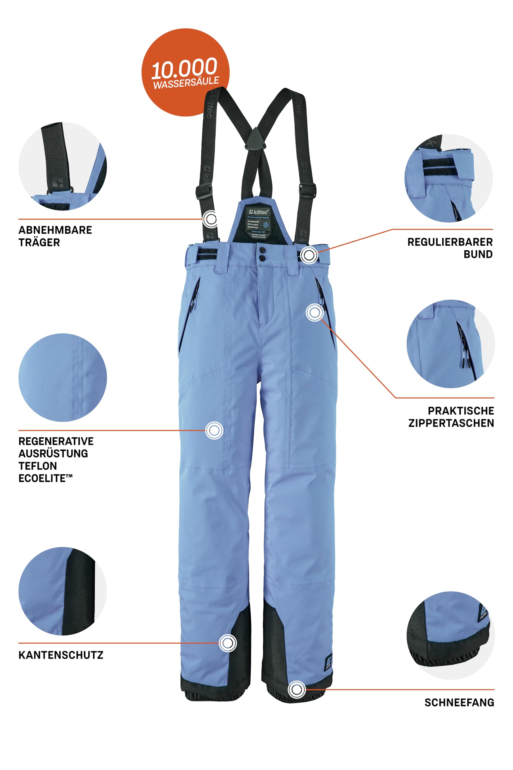 Killtec Mädchen Skihose mit abzippbarem Latz und Kantenschutz Girls Skihose 242