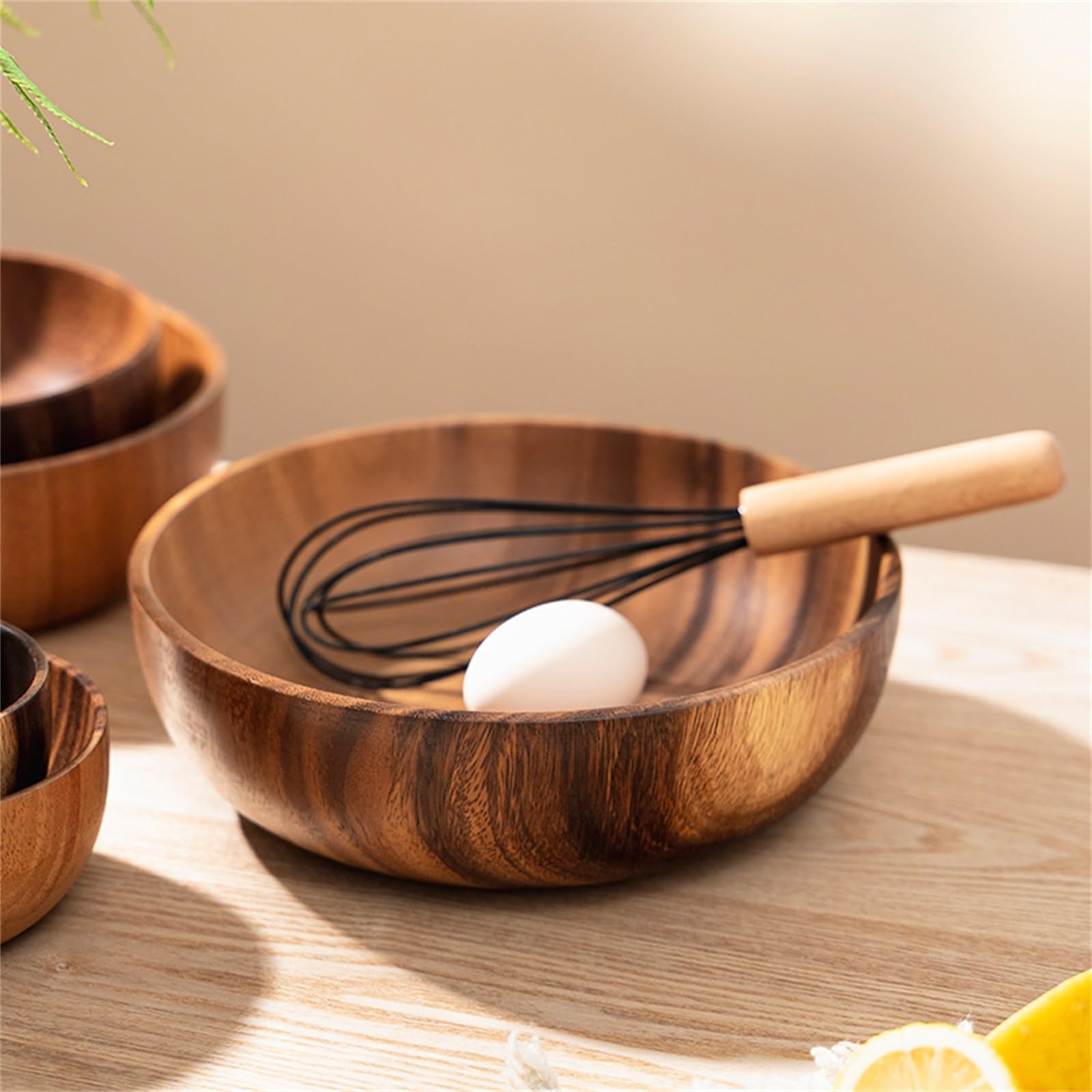 Cuenco de Madera Ensaladera redonda de madera for frutas y verduras para Vajilla de Cocina(20x7.5cm)