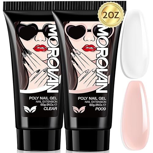 Morovan Juego de uñas de poligel. Juego de uñas de gel de extensión de polietileno de 2 onzas para arte de uñas, juego de poligeles de gel