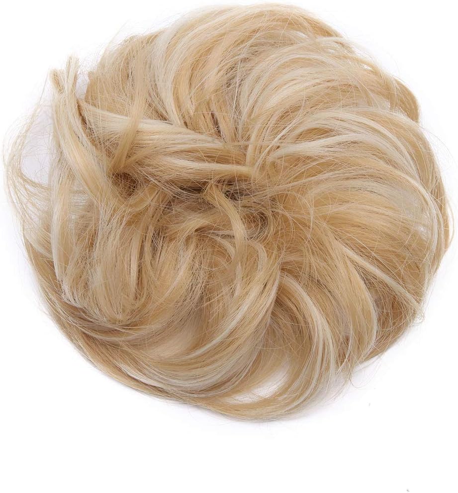 Real Fashion Hair Extensions Hairpiece Hair Rubber Scrunchie Scrunchy Updos VOLUMINOUS Curly Messy Bun Gold Blonde mix Bleach Blonde - Image 3