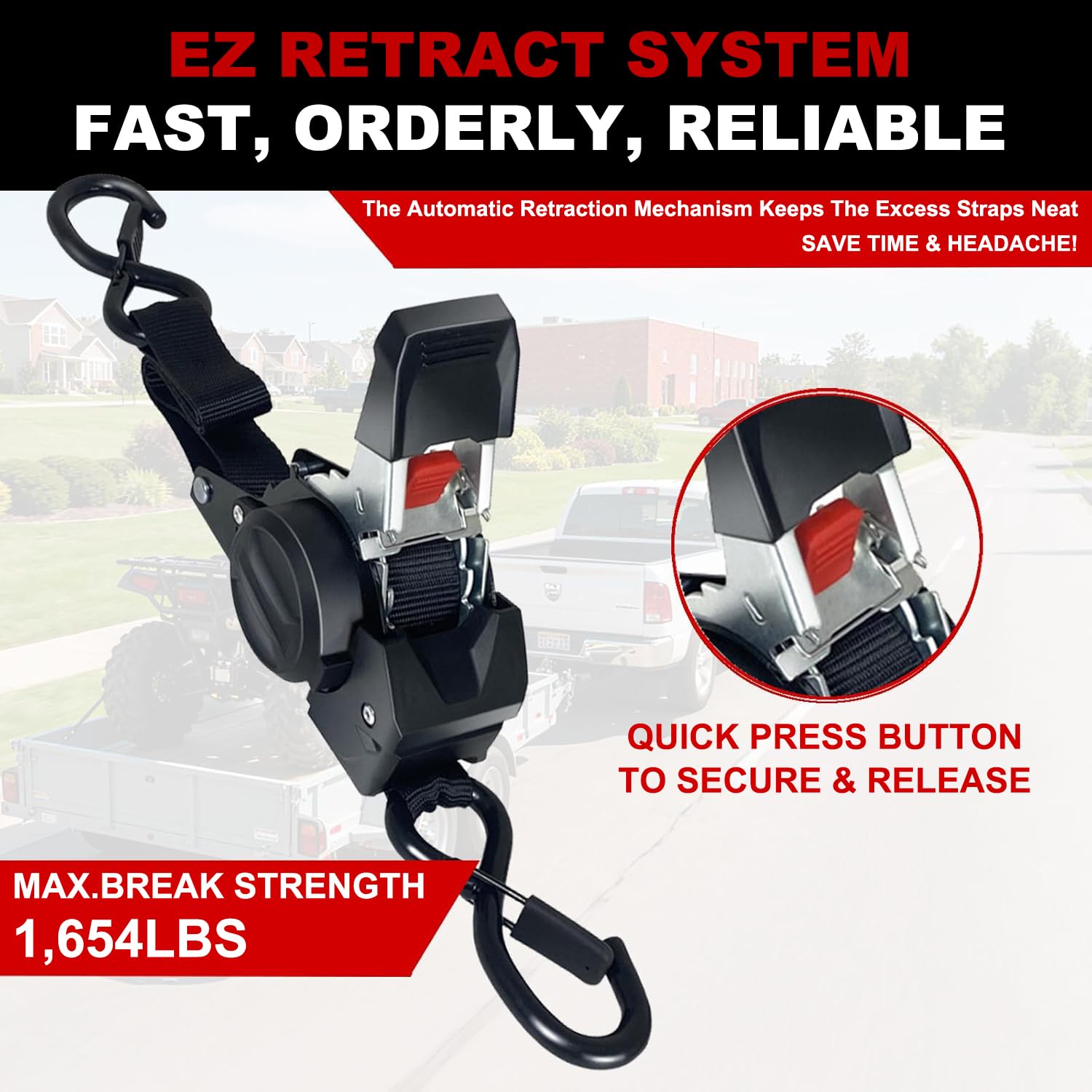 4 Pezzi Cinghie di Ancoraggio Autoavvolgenti, Cinghia a Cricchetto, 300cmx25mm Avvolgitore Automatico di Fettuccia con Gancio a S, Resistenza Alla Trazione di 300 daN per Rimorchio, Carrello Moto