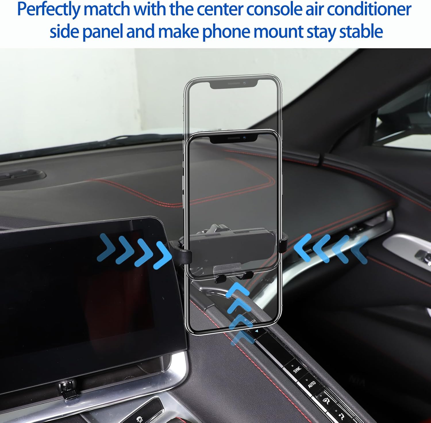 Car Phone Mount Fit for Chevrolet Corvette C8 2020-2025, Cell Phone Holder for Center Console Air Conditioner Side Panel, Handsfree Air Vent Phone Stand, Style D
