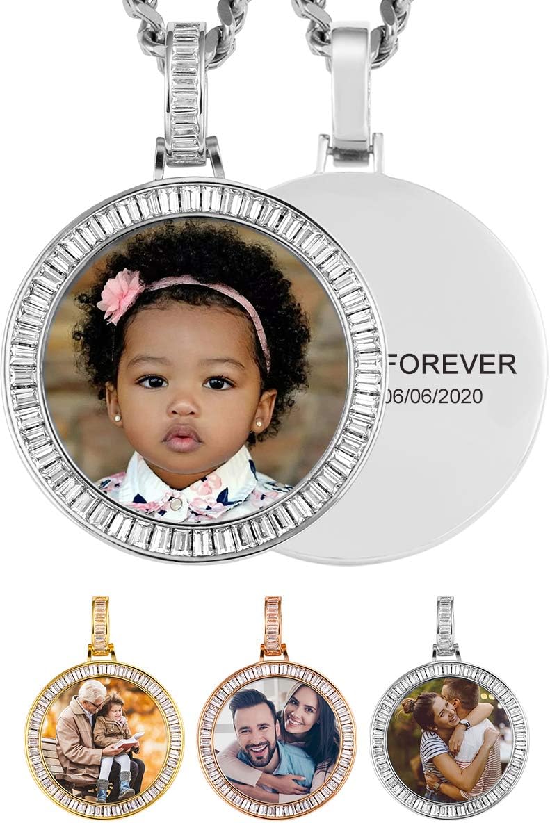 Custom Picture Necklace Personalized Photo Pendant Customized Picture Chains For Men Gold Silver Memory Round Engraved Medallion Necklaces