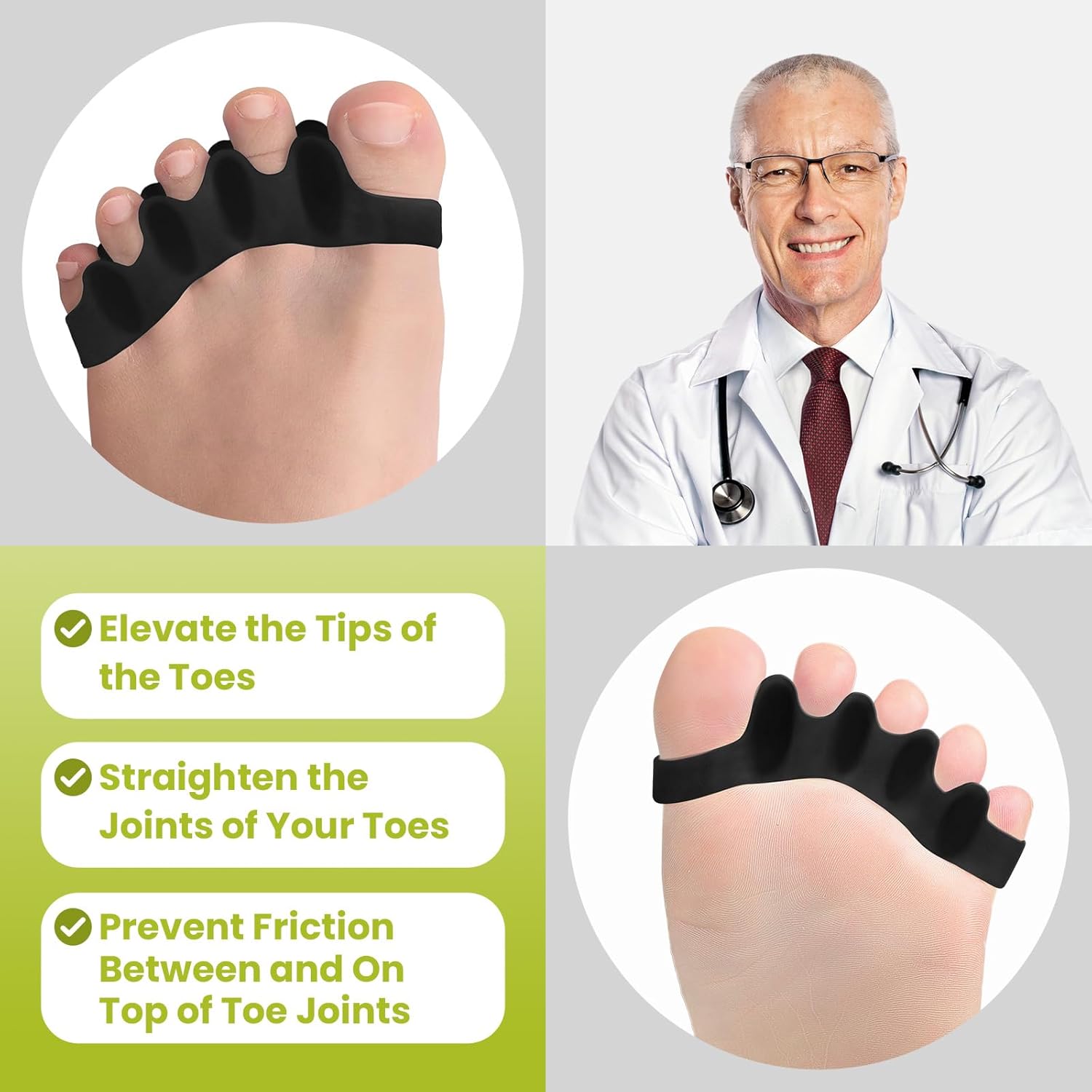 Bukihome Toe Separators, 4 Pair Soft Gel Toe Spacers to Correct Bunions, Toe Stretcher for Therapeutic Relief from Plantar Fasciitis, Claw Toes,Hammer Toes, Foot Pain for Women & Men (Black+M) - Image 4