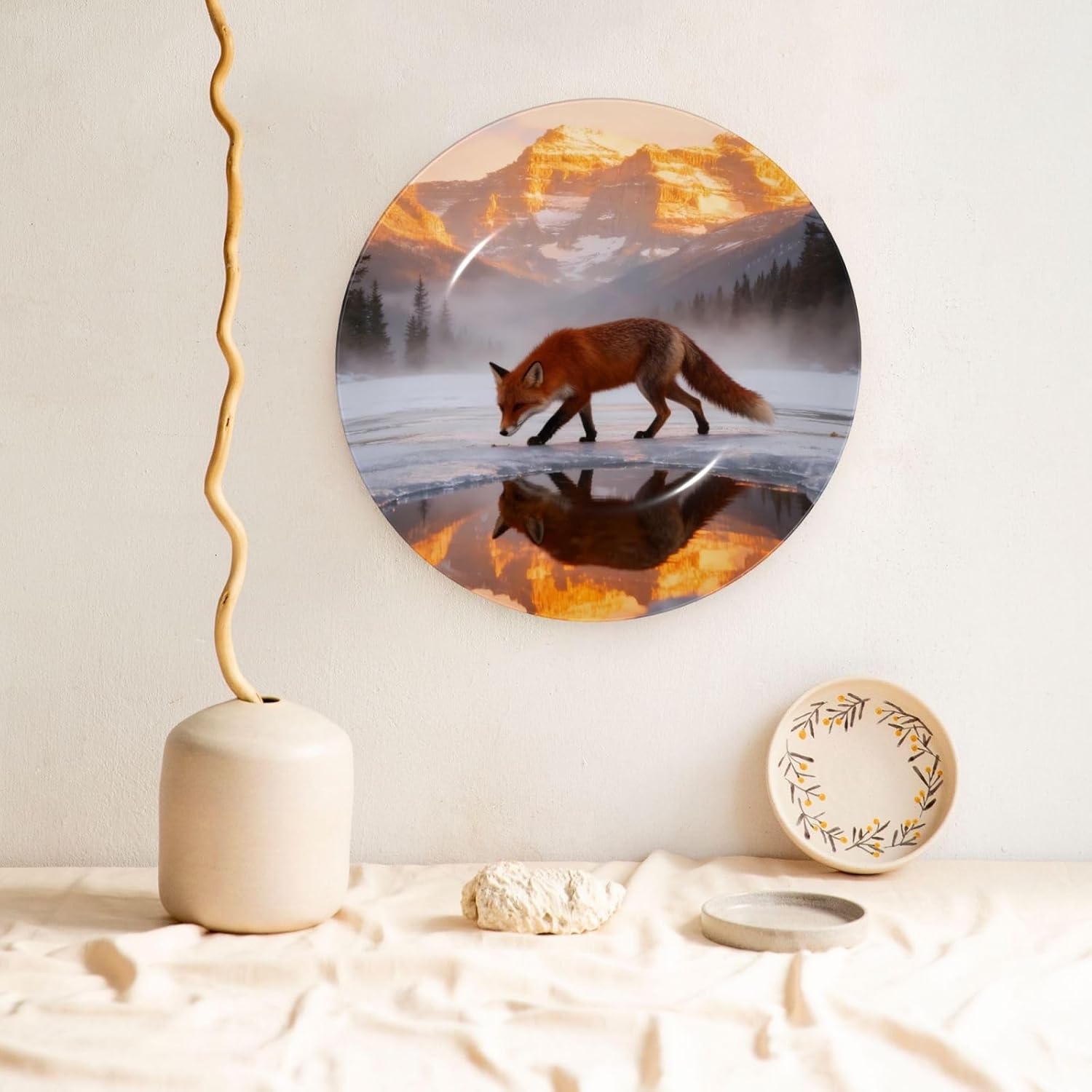 Wild Fox Forest Style Ceramic Plate Display Decorative Plate With Stand Wall Hanging Plate For Home Decor 10 Inch