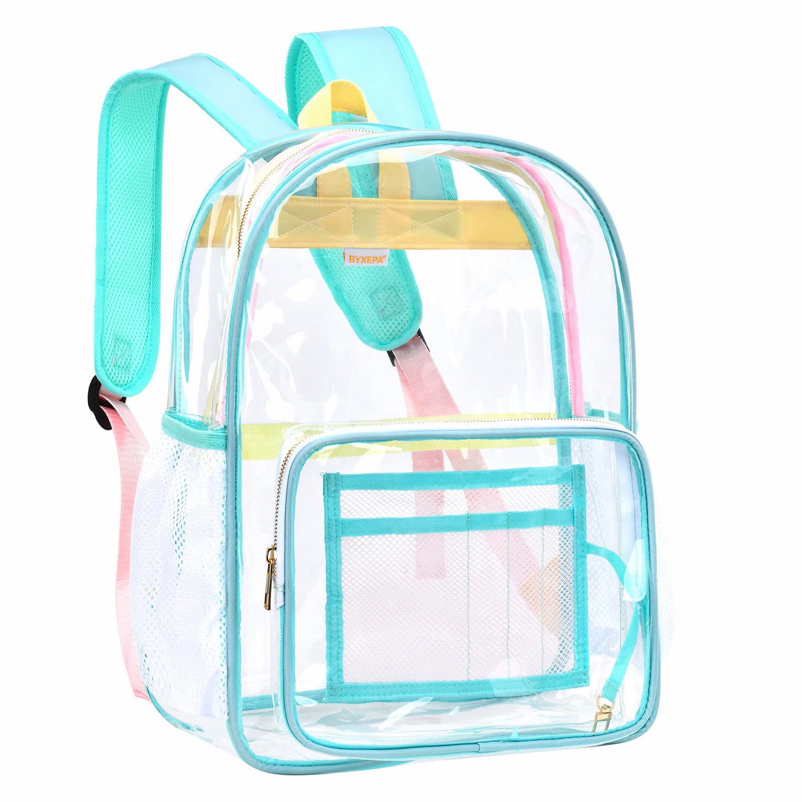 BYXEPAClear Backpack Heavy Duty TPU See Through Transparent Backpack with Reinforced Strap & Large Capacity for Girls Women School College Workplace Security -Mint Green, 16.1in