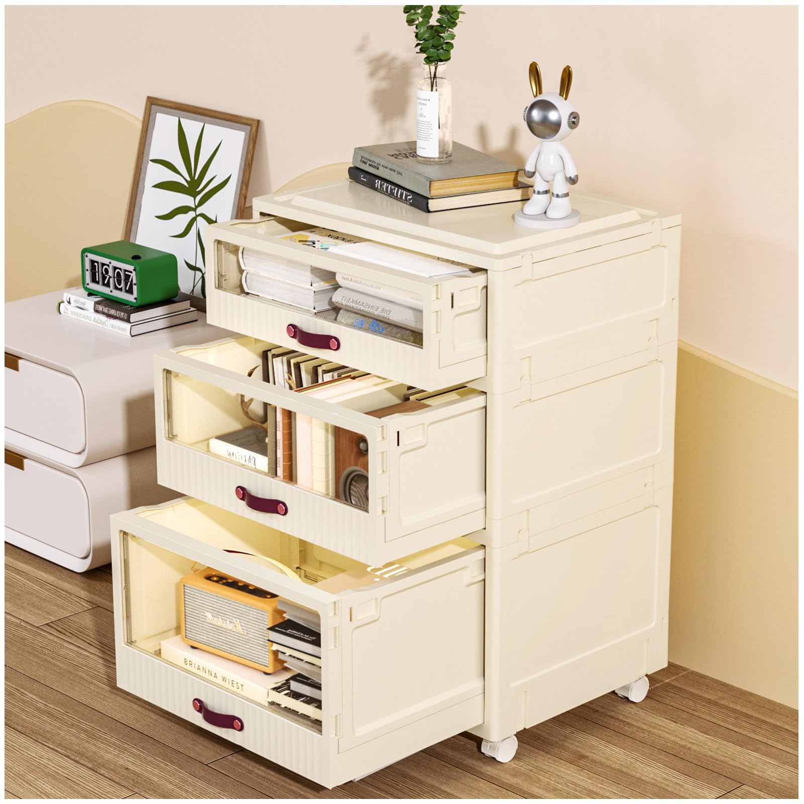 YFXCVSL 150 QT Large Drawer Organizer, Versatile Drawer Storage Cart for Easy Mobility, 3 Tiers Storage Drawers for Bedroom,Nursery, Bathroom, Office, Dresser Organizer with Wheels, S+M+L