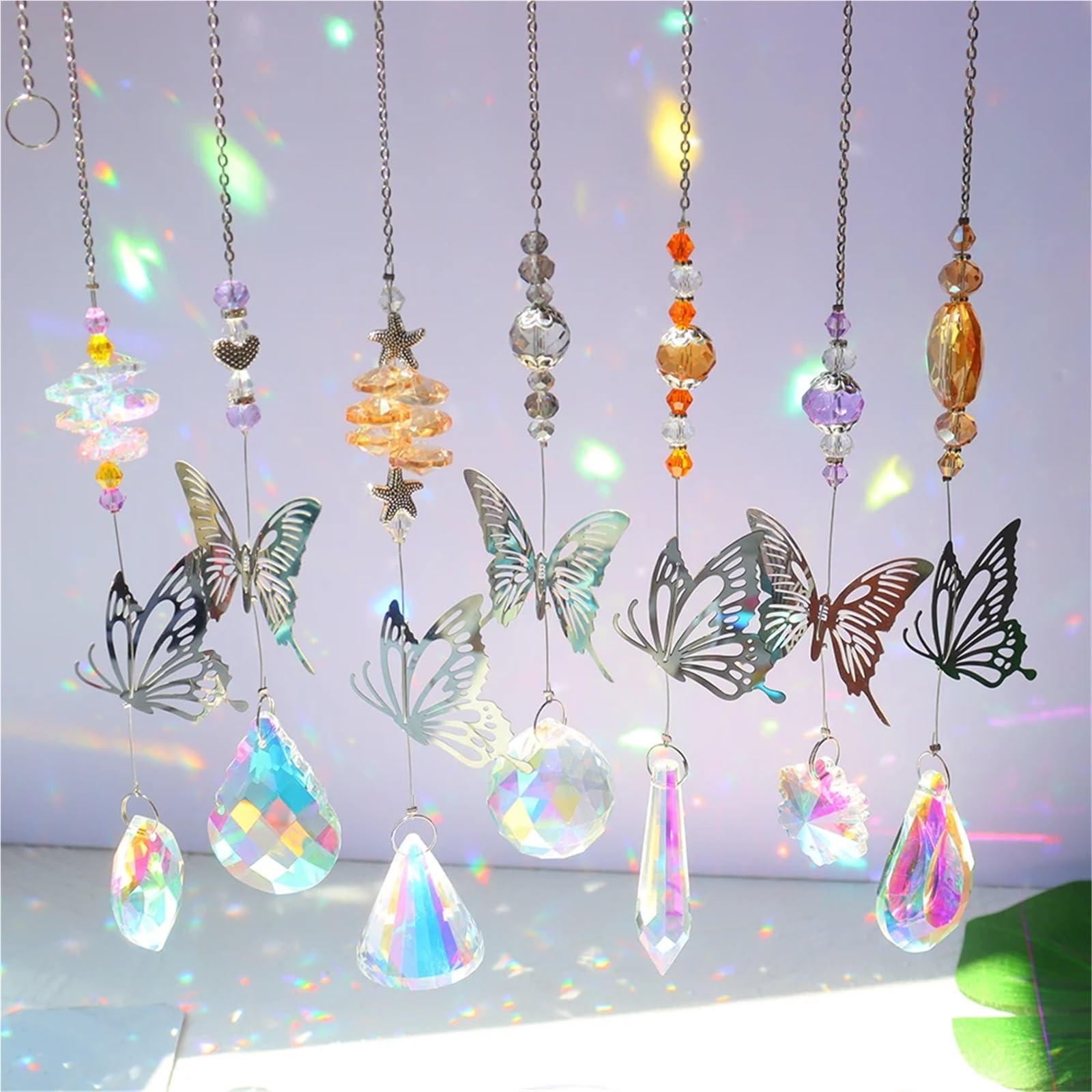 7 STÜCKE Kristall Windspiel Mond Sonnenfänger Diamant Prismen Anhänger for Wohnkultur Outdoor Garten Suncatcher Urlaub Partei Liefert Für Garten