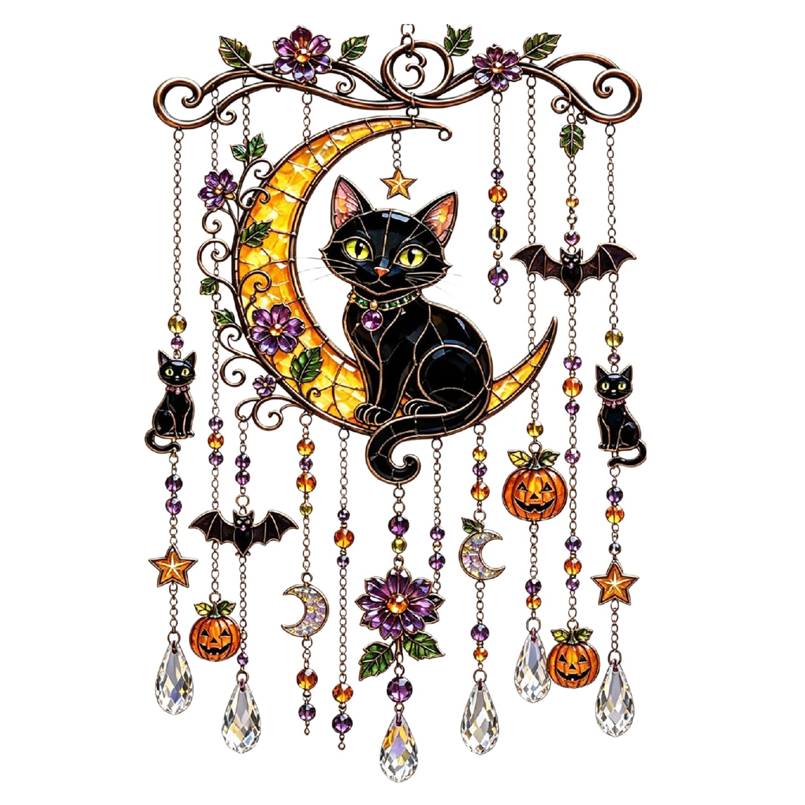 Generic Metal Halloween Wind Chime Suncatcher (Pumpkin Ghost Spider Web)