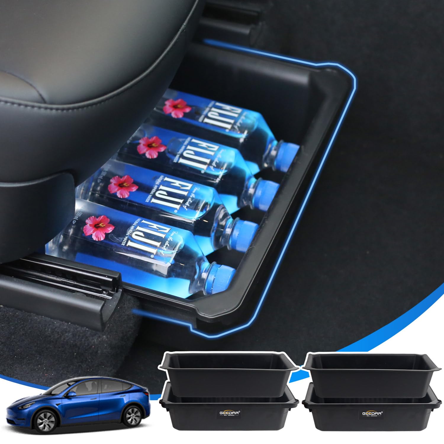 GEEDAR 2 Pack Tesla Model Y Under Seat Storage Box Organizer, Upgraded ABS + TPE Double Layer Hidden Storage Box, Washable Underseat Storage Organizer fit Tesla Model Y Accessories 2021-2024