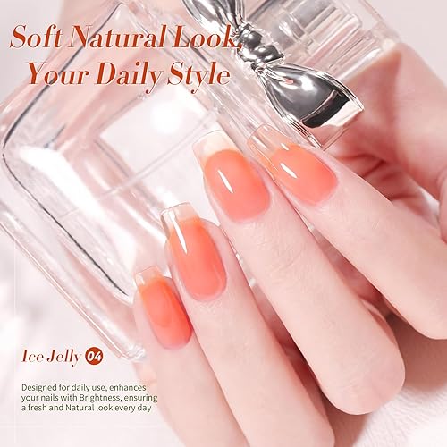Miniatura 4 de Born Pretty Esmalte de uñas de gel naranja de gelatina de hielo sin hema, transparente, naranja natural, translúcido, esmalte de gel semipermanente,