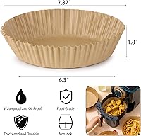 Vista 3 de 200 forros de papel desechables para freidora de aire, redondos, antiadherentes, papel pergamino para hornear, asar, horno microondas (6.3 pulgadas)