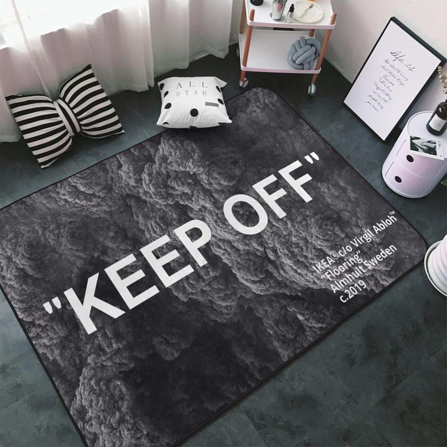 Keep Off Area Rug Black Gray Rug Modern 3D Printing Carpet Large Popular Anti- Slip Floor Mats for Livingroom Bedroom Playroom Office 4'x 5.3'