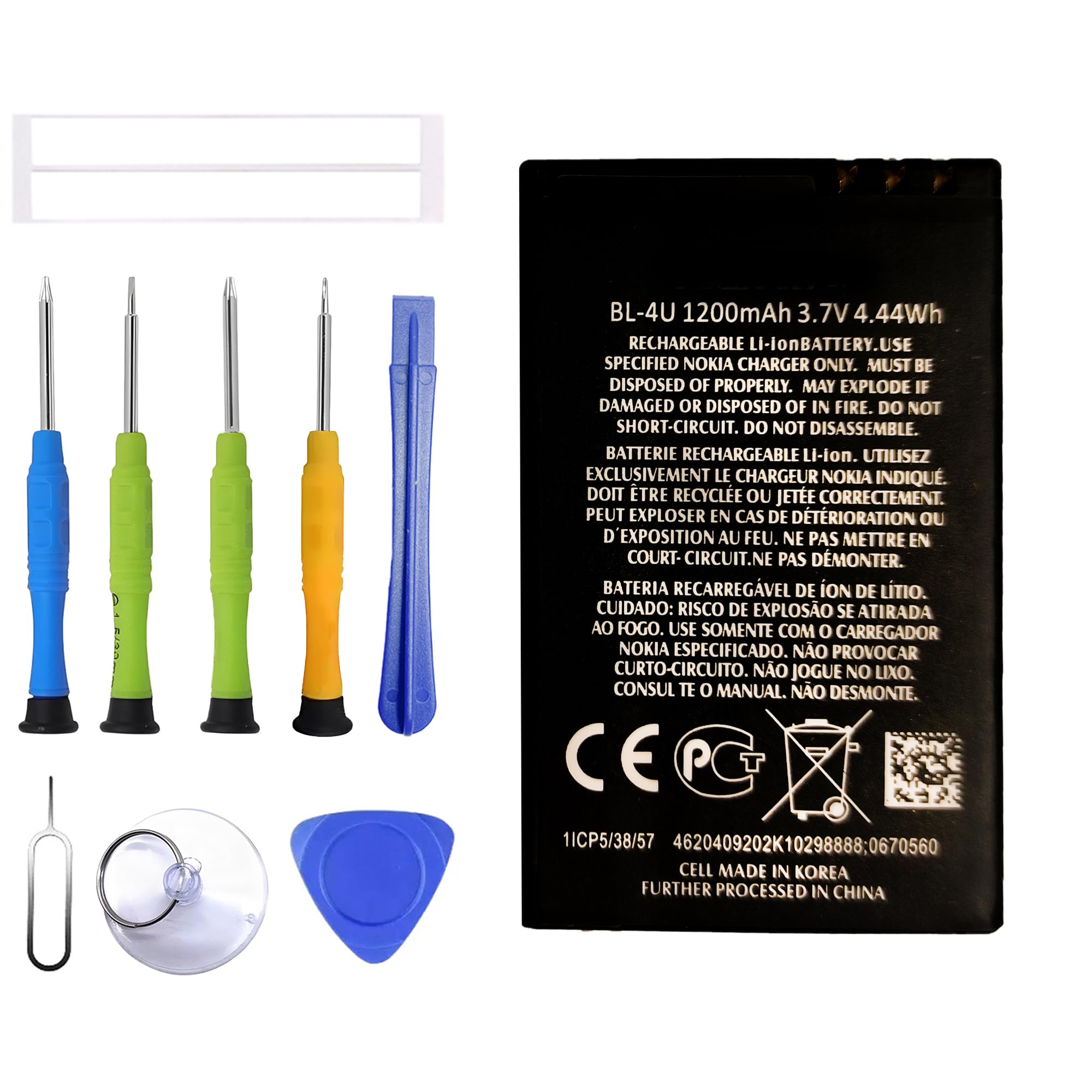 Batteria di ricambio BL-4U compatibile con Nokia 301, 3120C, 500, 515, 5250, 5330, 5530, 6600, 8800, C5, E75 con set di attrezzi