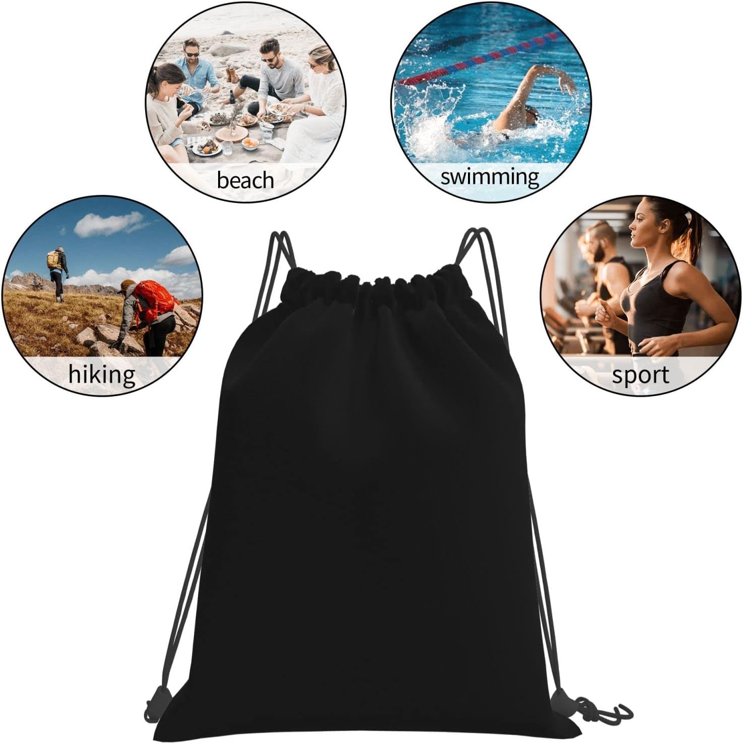 Personalized Design Drawstring Bag Sport Backpacks, Pure Black