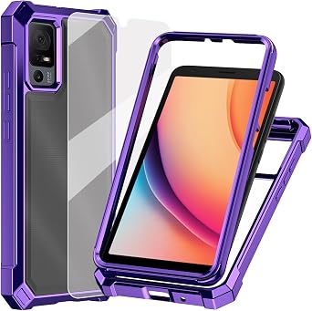 Ailiber for TCL 40 XL Phone Case, TCL 505 T509A Case with Screen Protector, Dual Layer Shockproof Bumper, Clear Transparent [Anti Yellowing], Slim Scratch-Resistant Cover for TCL 40T-Purple