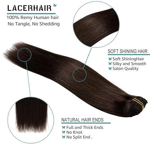 Vista 89 de Lacer Extensiones de cabello humano con clip, de doble trama, cabello brasileño de cabeza completa, color negro azabache, extensiones de cabello