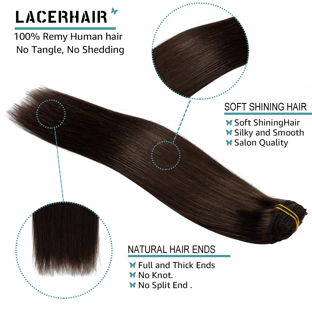 Amazon.com : Lacer Clip in Human Hair Extensions, 22 Inch  display picture 2
